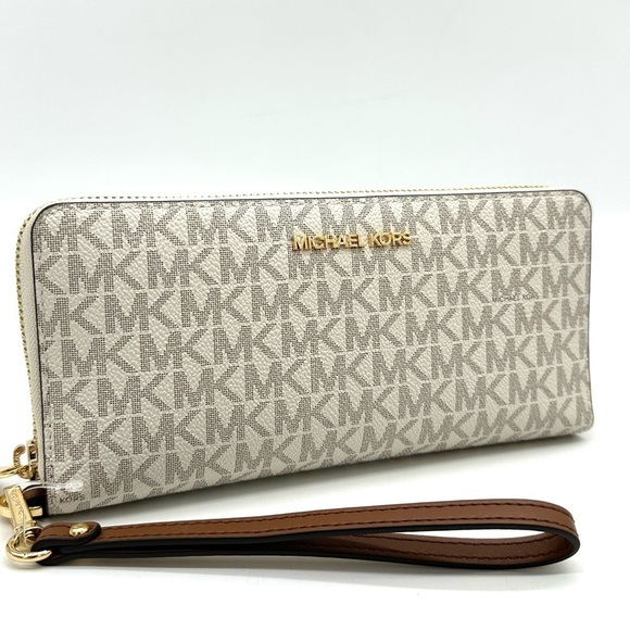 Michael Kors Large Continental Wallet Wristlet Vanilla/Brown - Picture 4 of 10